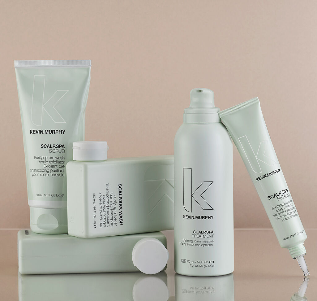 KEVIN.MURPHY Scalp Spa collection on a blush pink background.